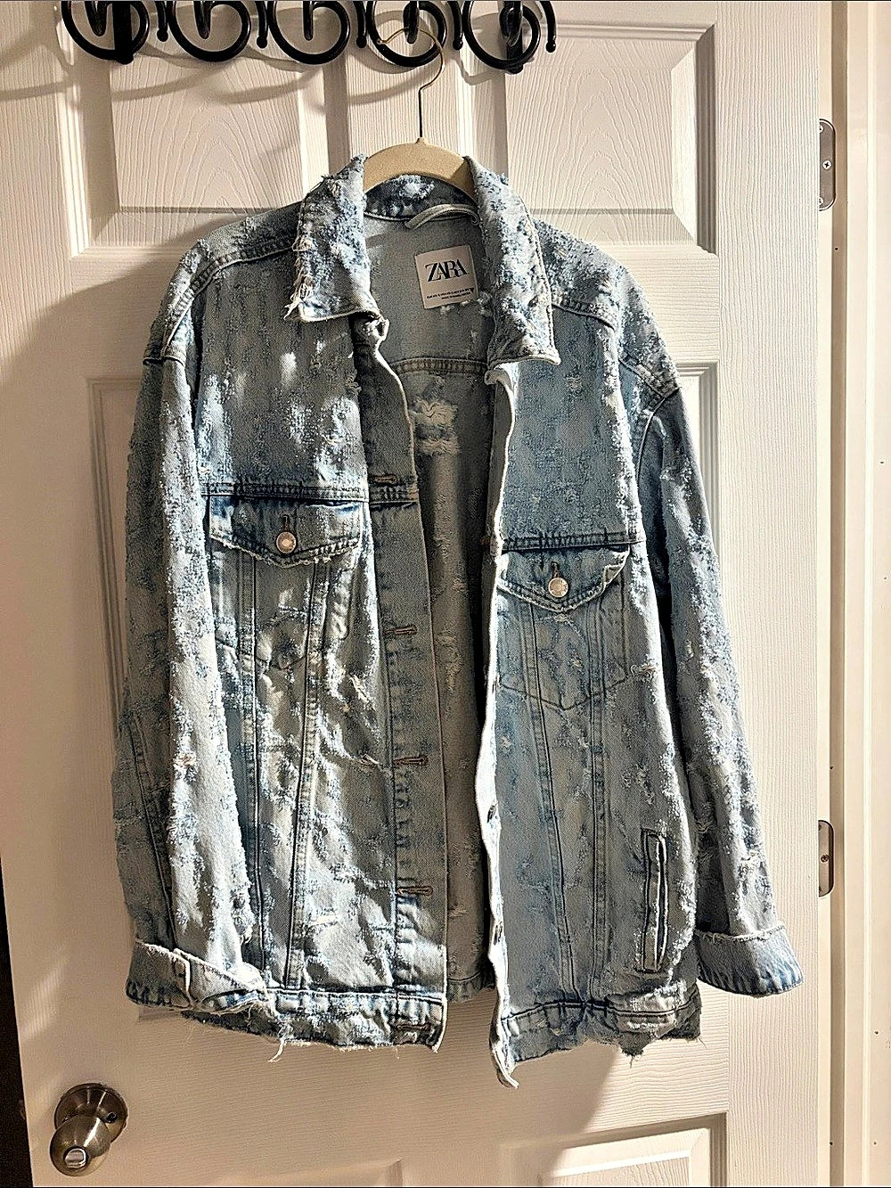 Zara Oversized Ripped Denim Jacket Blue